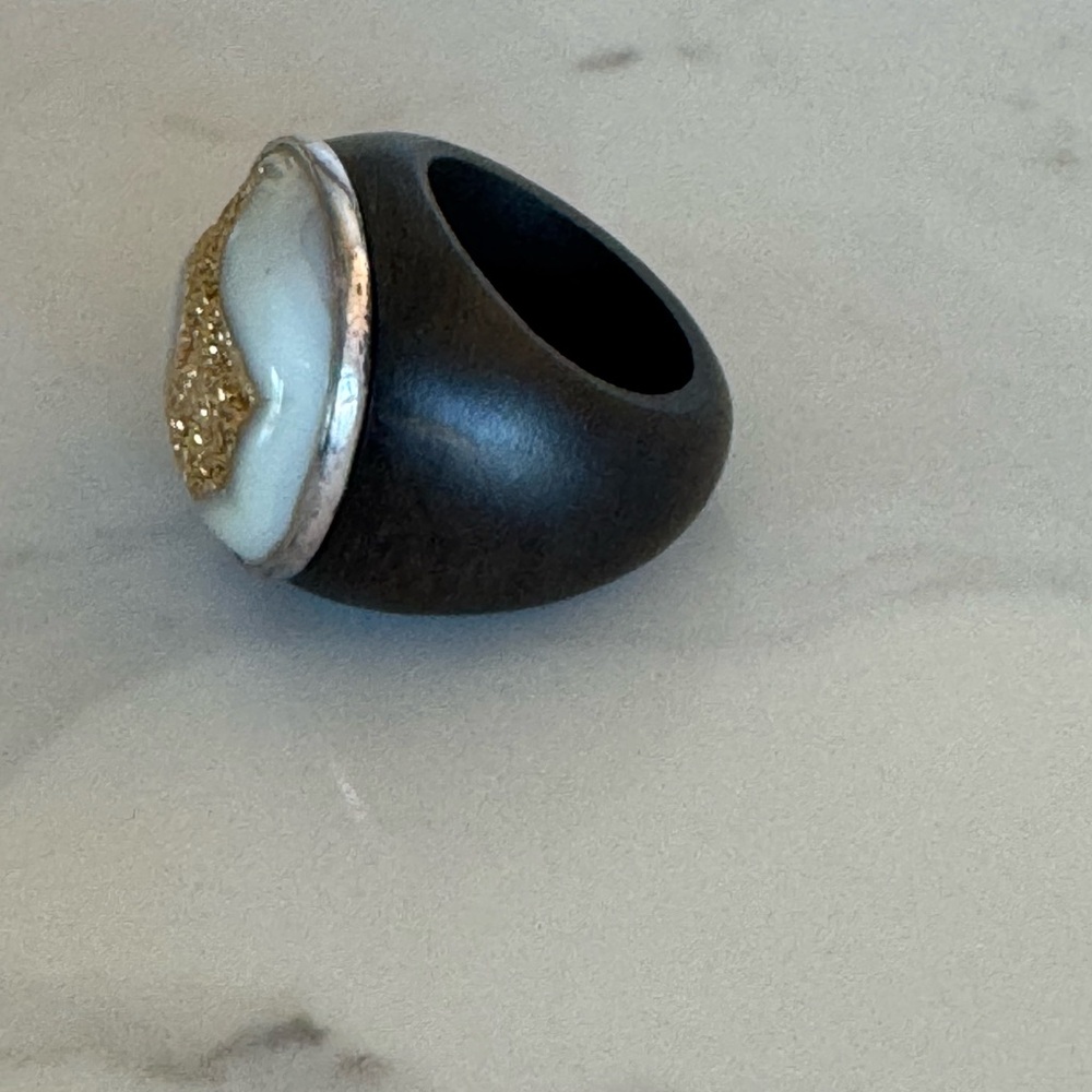 STUNNING • Natural Golden Druzy Agate Geode Ring - Picture 7 of 9